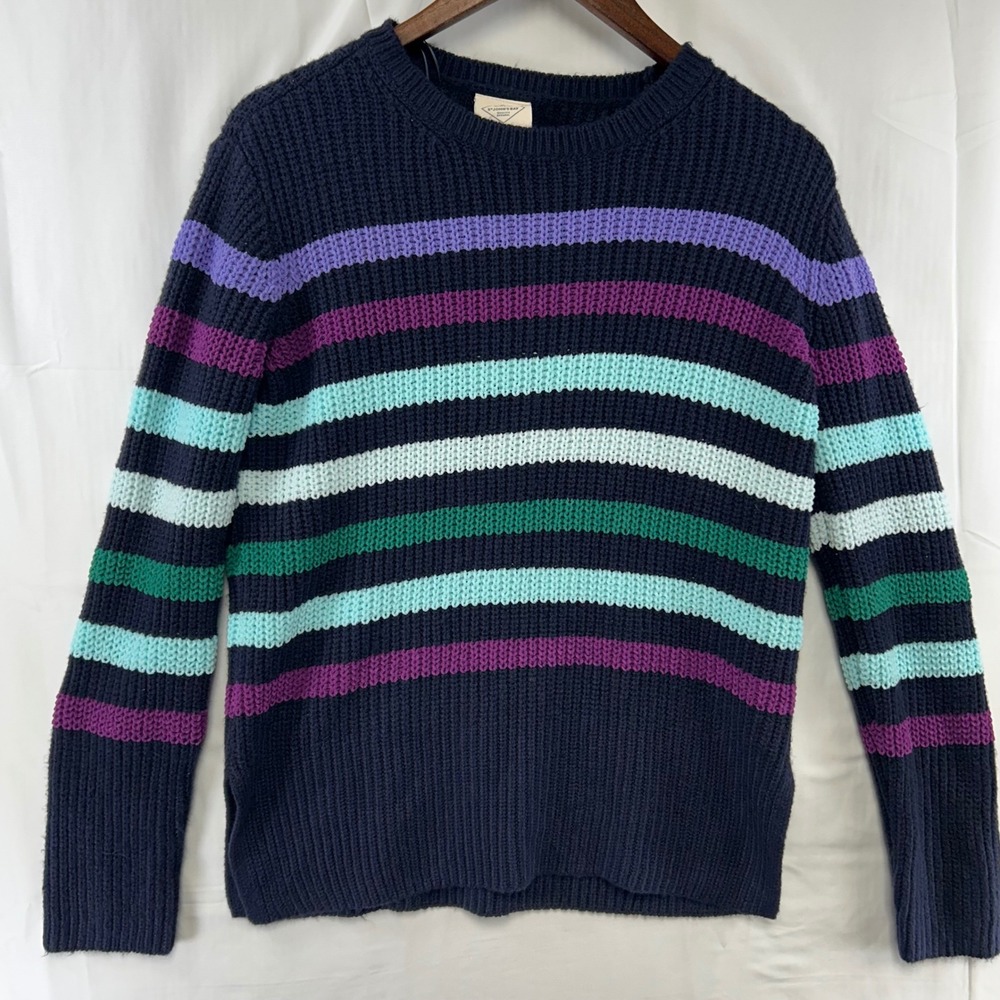 St. John's Bay Striped Sweater Womens Small Navy Blue Shaker Knit Pullover